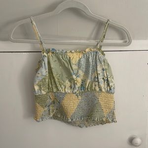 American Eagle green and blue picnic printed crop top